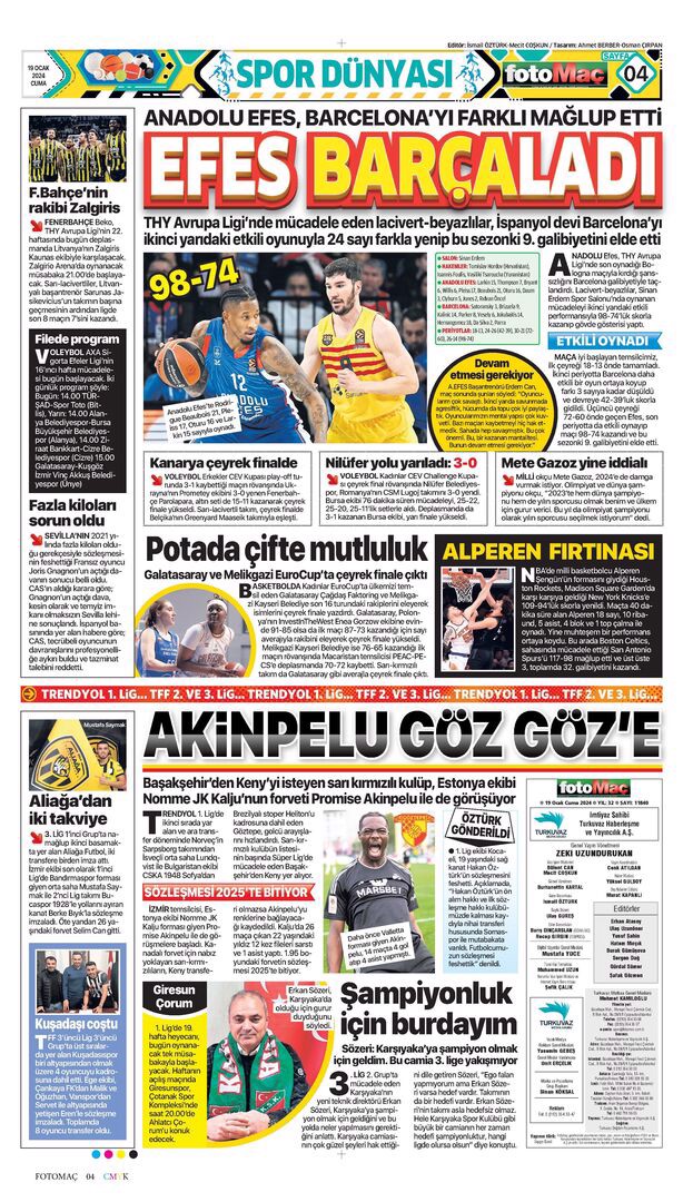 Gazetelerde Günün Spor Sayfaları @ Mackolik.com